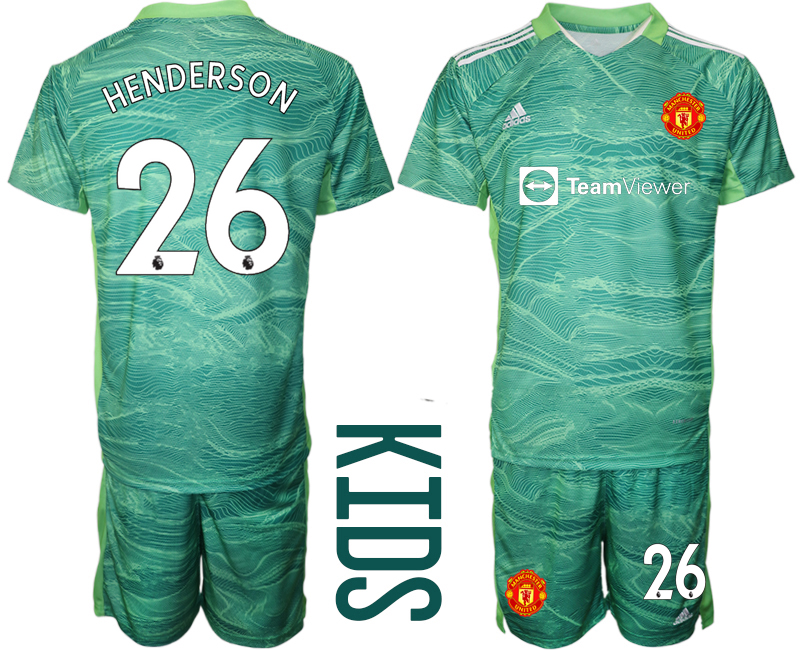 Youth 2021-2022 Club Manchester United green goalkeeper #26 Soccer Jersey->youth soccer jersey->Youth Jersey